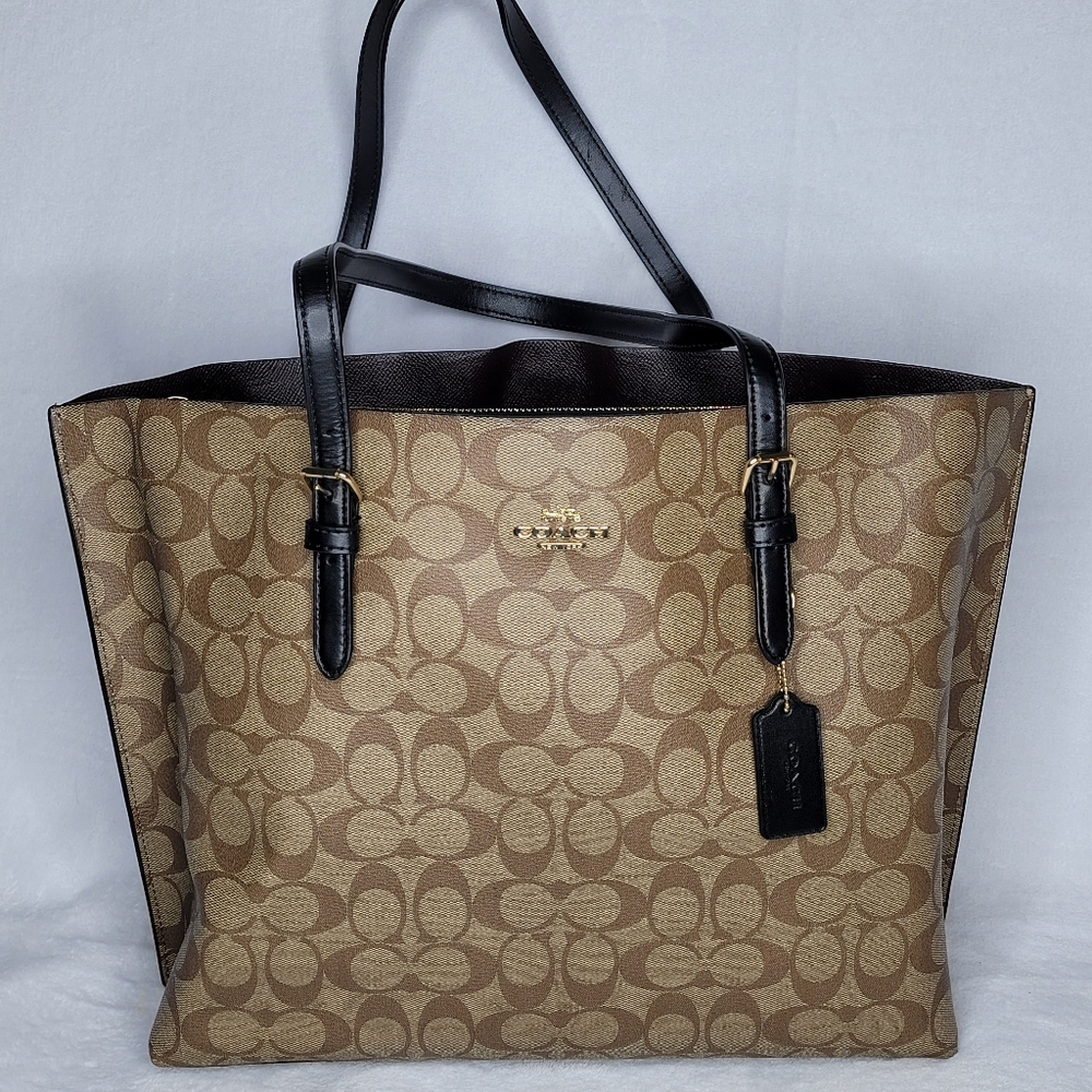 Coach Mollie Tote Bag in Signature Canvas in Khaki/ Black 1665 like new.